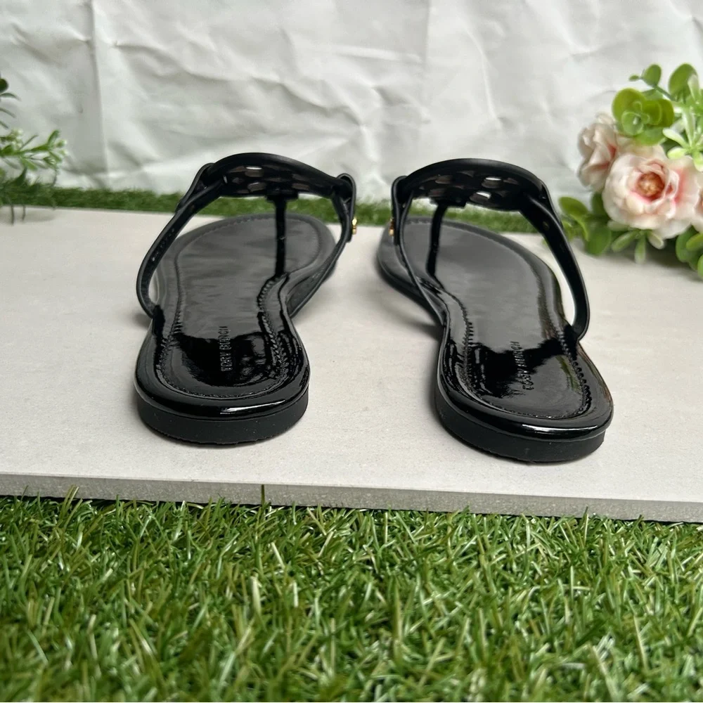 Tory Burch Miller Patent Leather Thong Sandals black size 7.5 gently worn